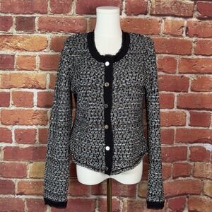 White House Black Market‎ Woman's Tweed Crop Sweater Jacket Blazer Size Medium